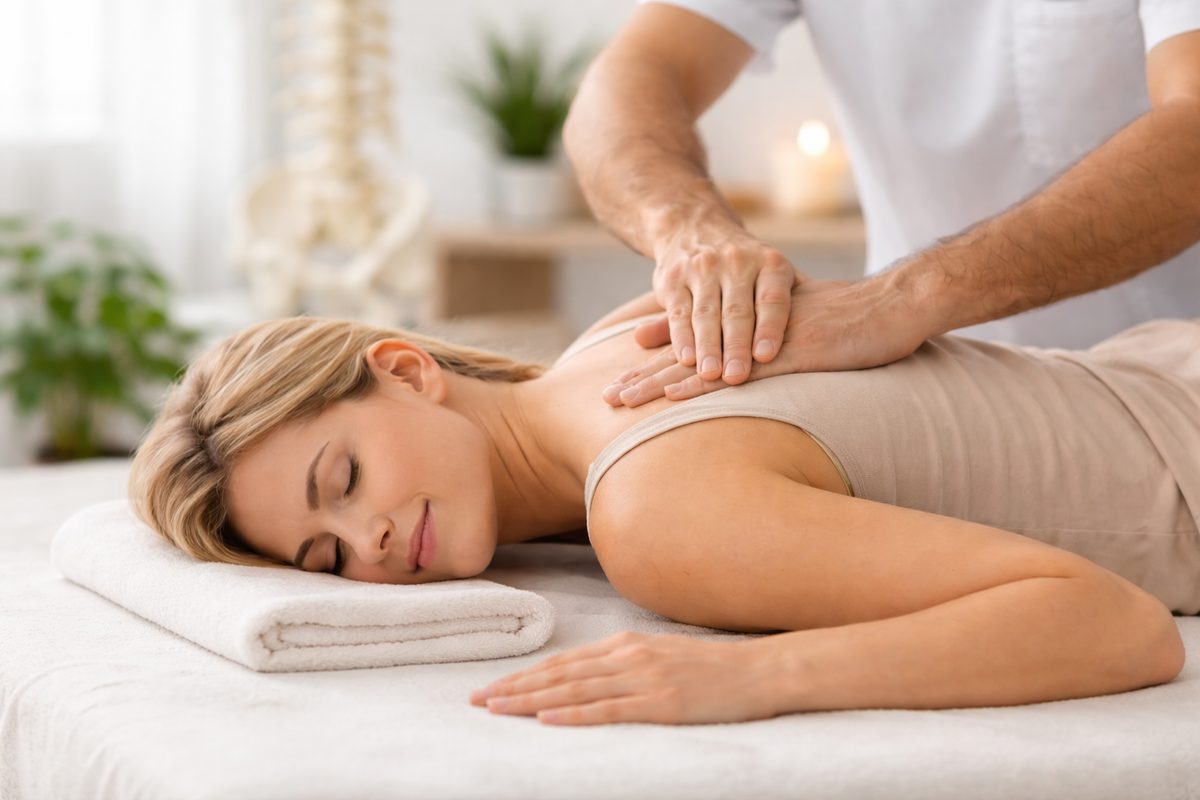 Osteopathische Behandlung im Heilzentrum Beregov München – Therapeut behandelt Patientin am Rücken